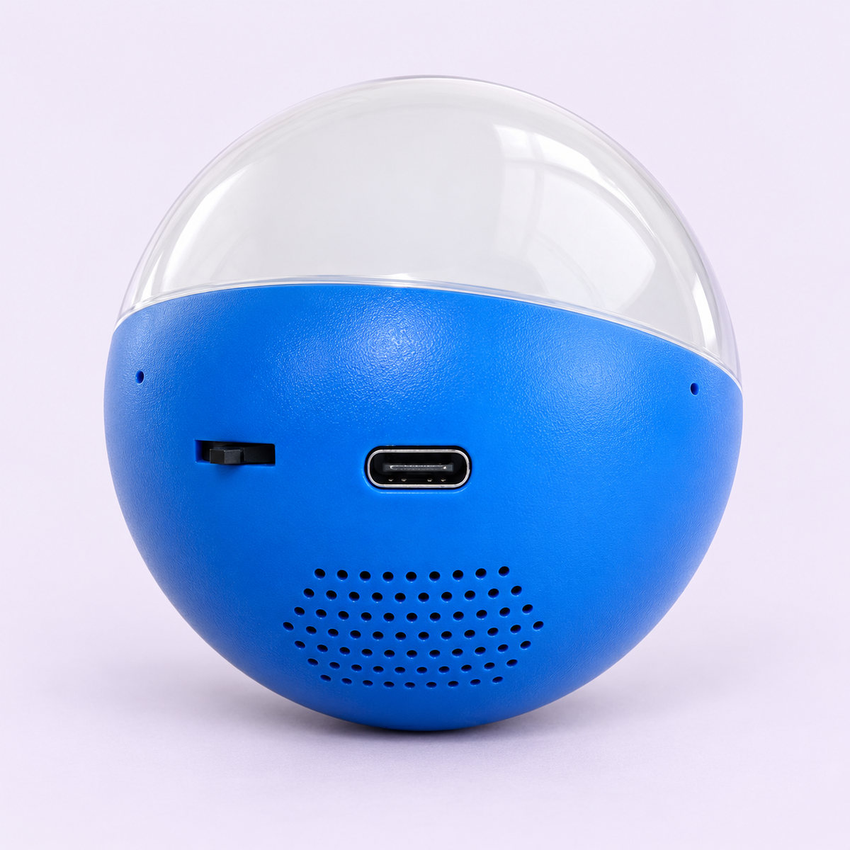 Back of the Memory Orb with USB-C port, dial switch and speaker
