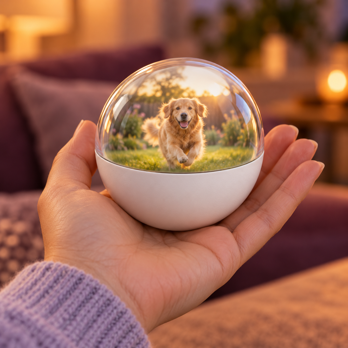 The Memory Orb held in one hand to show its 2.76 inch size